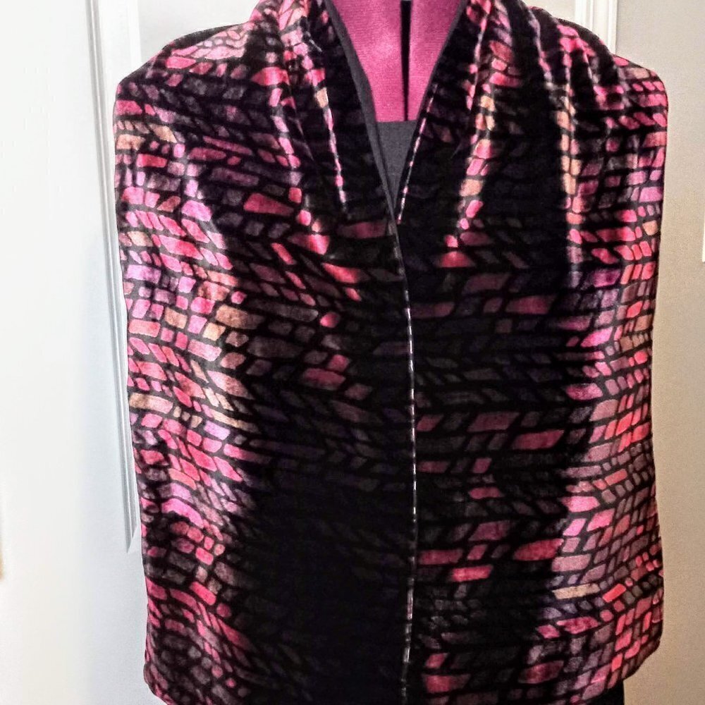 Oscar de la Renta Silk Velvet Red Oblong Scarf